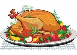 painted christmas turkey with fruit on a plate