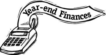 Black and white drawing of year-end finances clipart