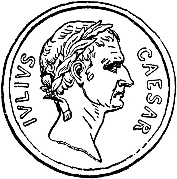 painted coin with Caesar's profile