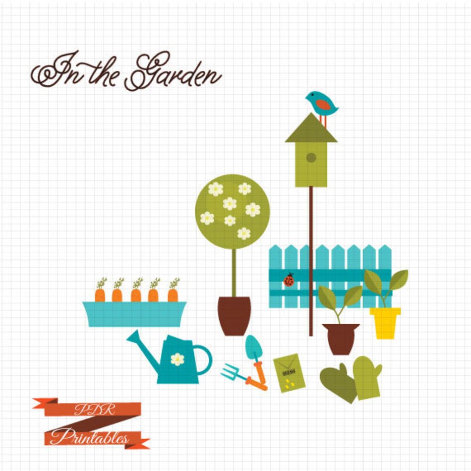 Garden Clipart Graphics Instant Download Hand Drawn