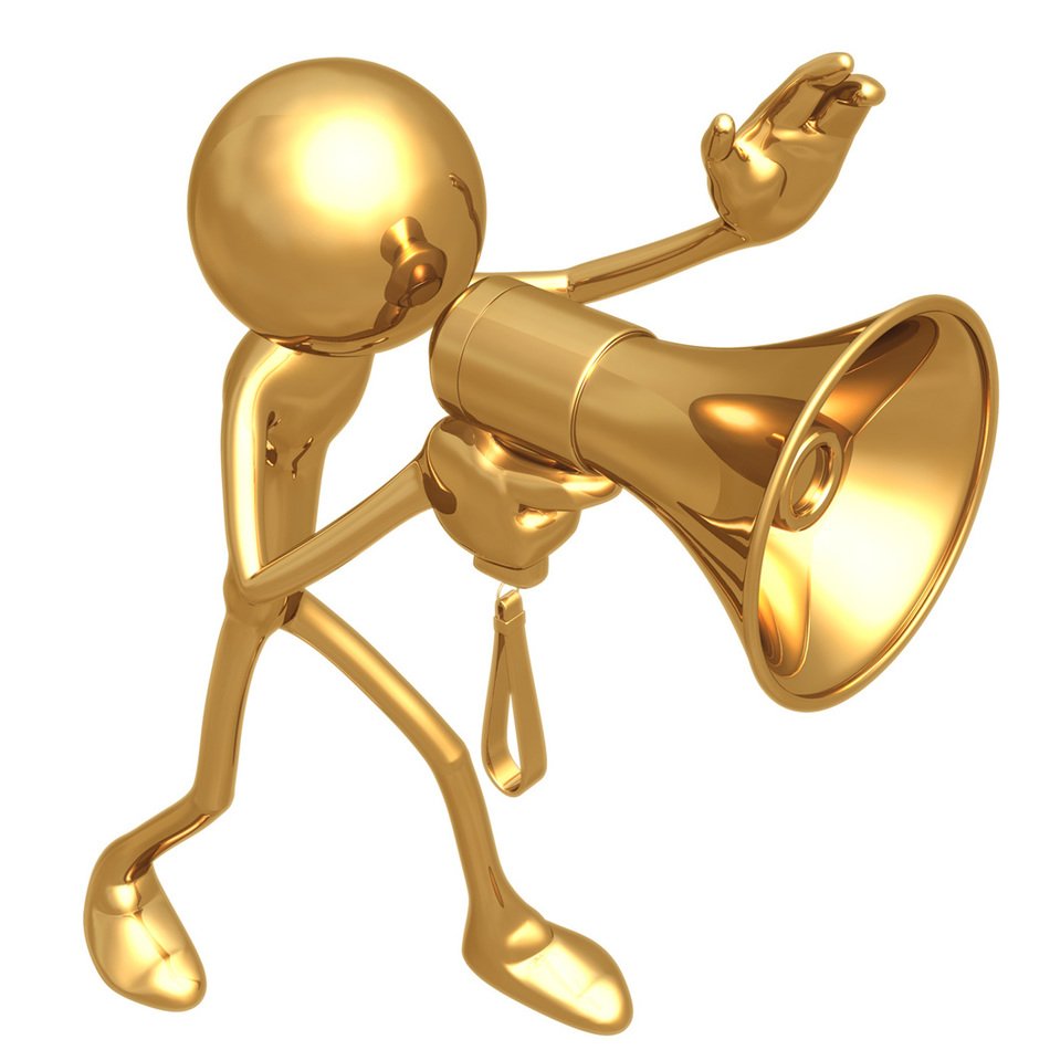 gold figure with a loudspeaker as a picture for clipart