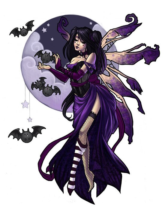 painted dark sorceress with bats