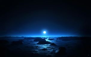 Blue Moon above sea, digital art