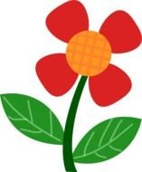 clipart red flower with green leaves