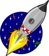 Colorful rocket in the colorful space clipart