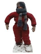 child in red winter clothe stands on snow