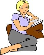 painted girl lies on a pillow with a book