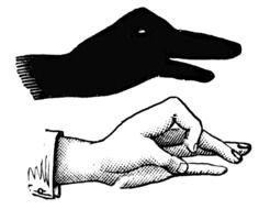 black and white image of a hand and its shadow