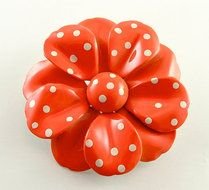 Flower Brooch Vintage Jewelry Polka Dot Tangerine Orange And White