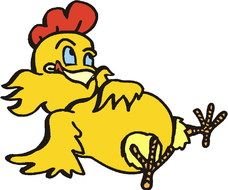 drawing of a yellow chicken lying on its back