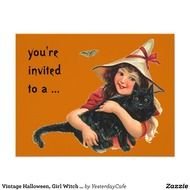 Black Cat Halloween Vintage Witch Postcard