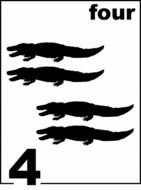 four, math card with Alligators