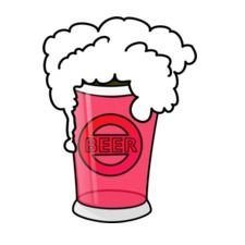 painted pink glass with beer