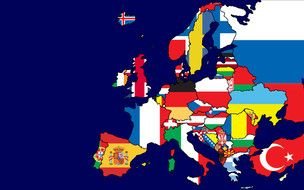 Europe map with flags