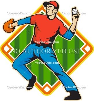 Cartoon Baseball Player Throwing The Ball N2