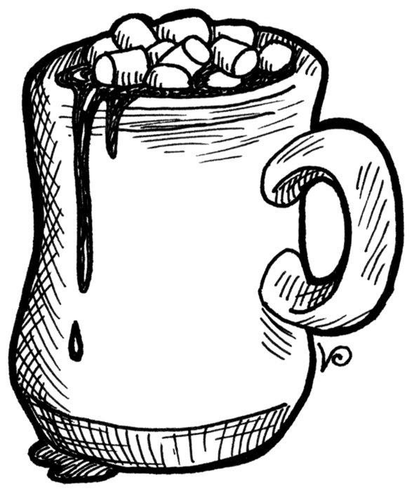 Black and white drawing of the full glass with the marshmallows clipart