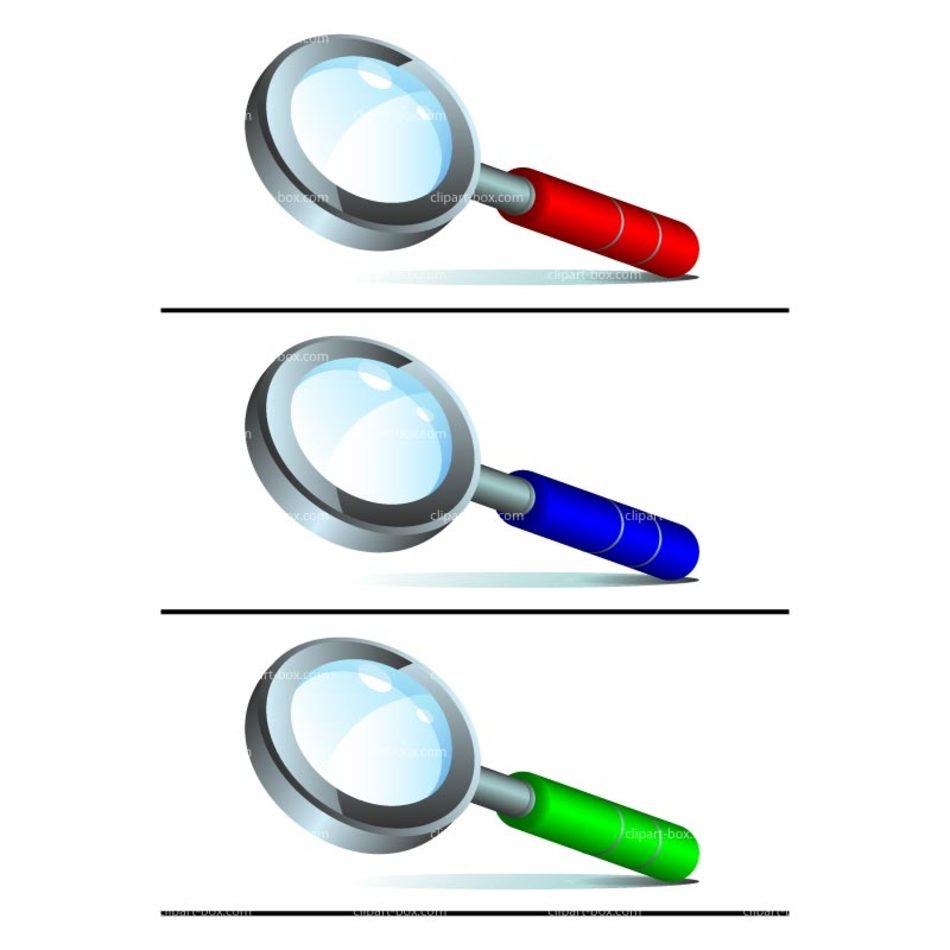 three magnifying glasses for detectives as graphic illustration