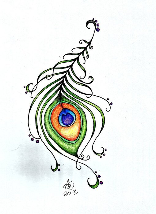 Beautiful and colorful drawing of the peacock feather clipart