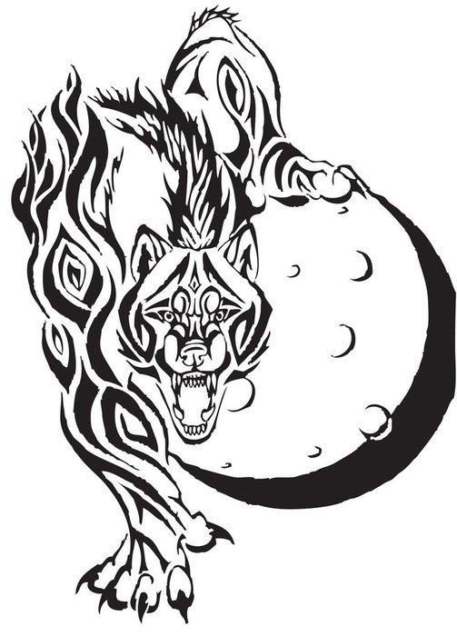 Ä°llustration of Tribal Werewolf Tattoos