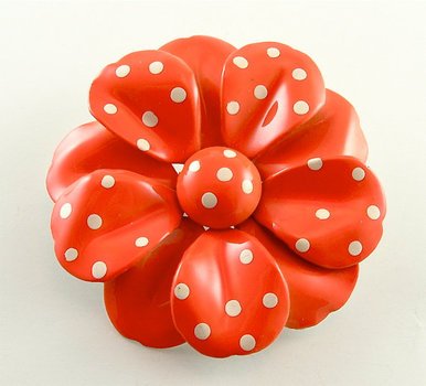 Flower Brooch Vintage Jewelry Polka Dot Tangerine Orange And White