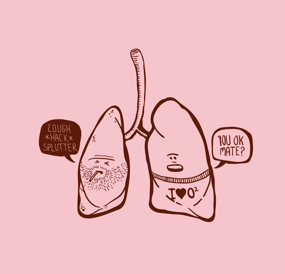 drawing of lungs on a pink background