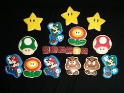 multicolored stickers in the shape of mario heroes