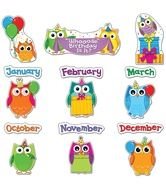 Colorful Owls Birthday Bulletin set drawing