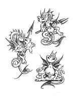 three cartoon dragoons, Tattoo Designs