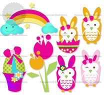 Easter Clipart Owl Rainbow Basket Clip Art