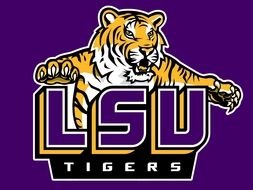 LSU Tigers Football logo on a blue background