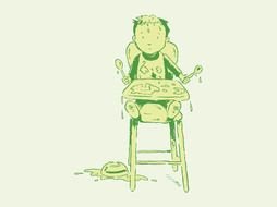 Messy kid at the table as a graphic illustration