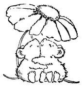 Black and white drawing of the mouses under the flowers clipart