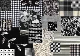 black and white collage with fabrics of different types