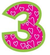 pink-green number 3 with a picture of hearts
