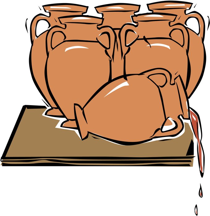 drawing of Jesus Turns Water pots