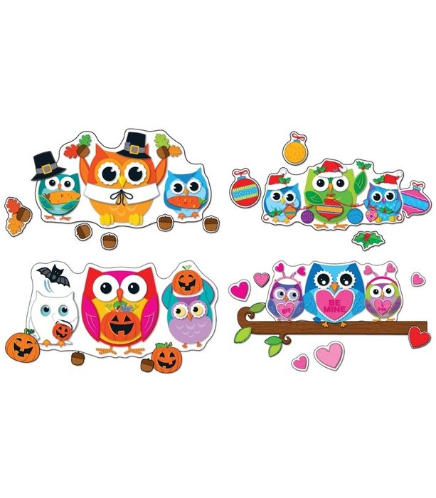 pictures with cute owls on a white background