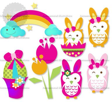 Easter Clipart Owl Rainbow Basket Clip Art