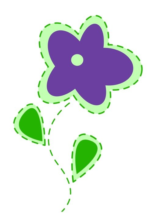 purple and green flower with stitches, drawing