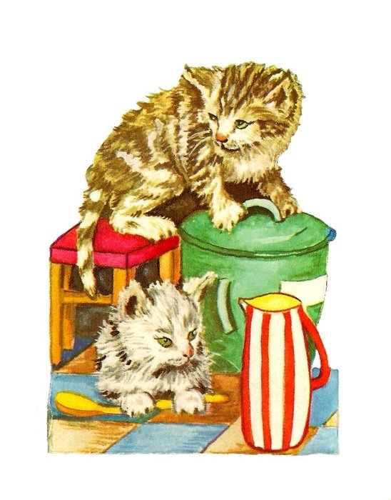 Victorian drawing, Cats and bowls