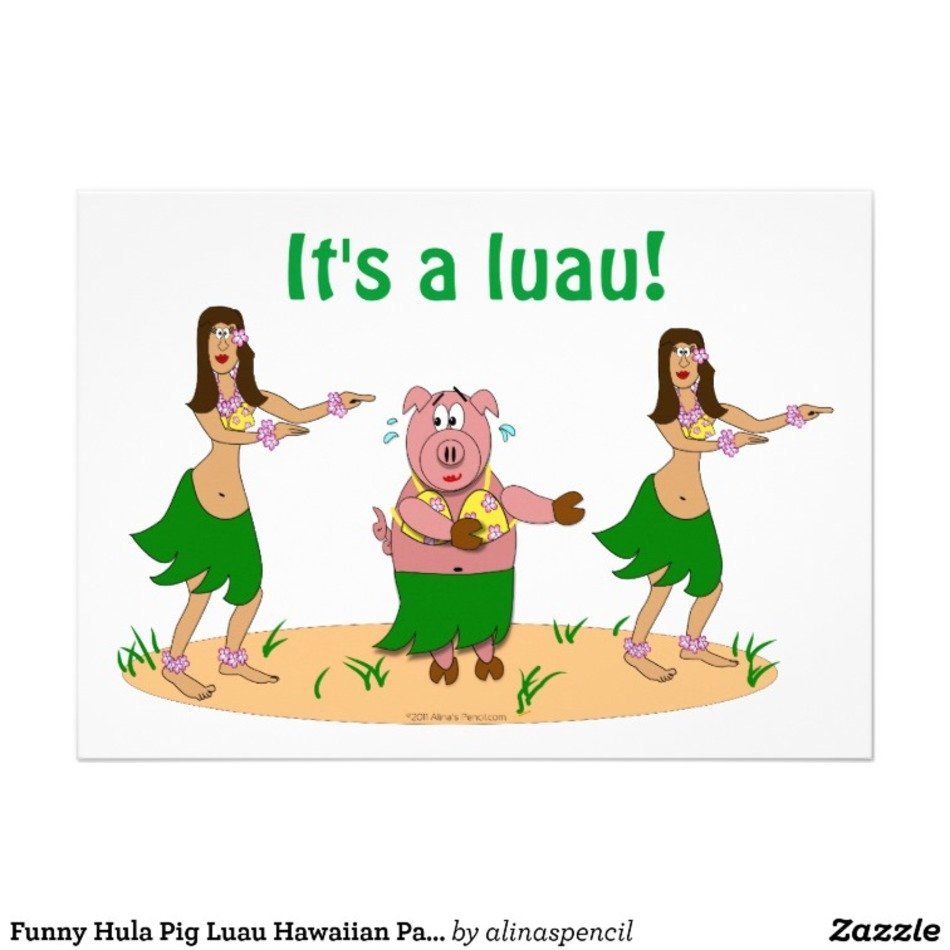 Funny Hula Pig Luau Hawaiian Party Invitations