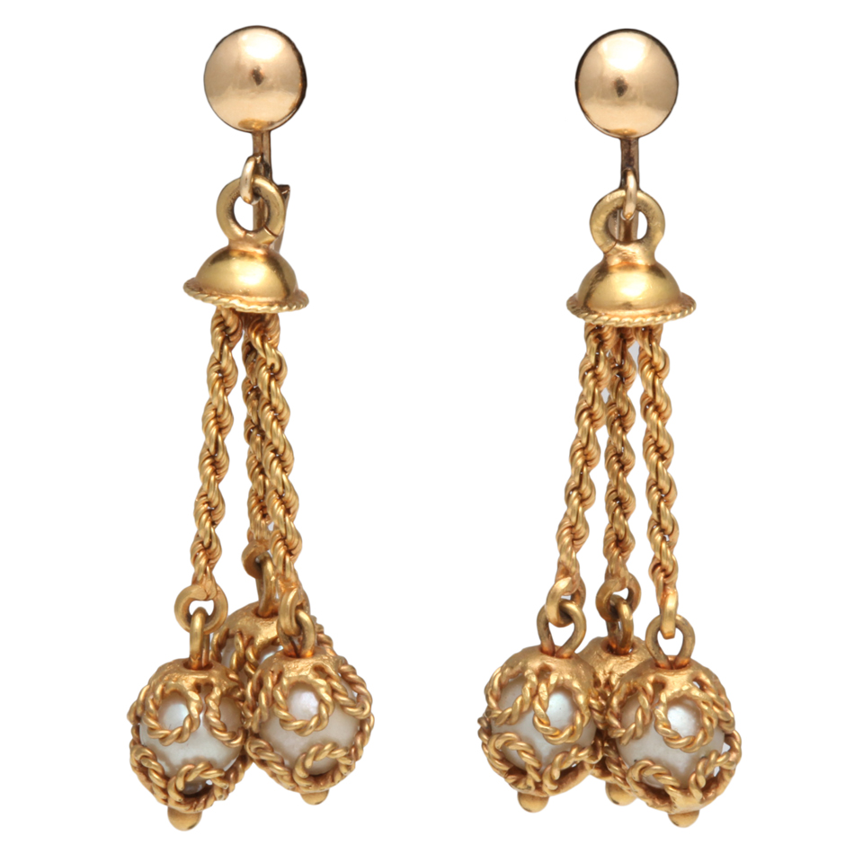 Long golden Earrings with Pearl free image download