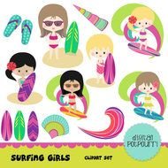 Girl Surfing Clip Art N9