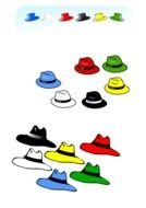 painted multi-colored hats on a white background