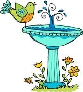 bird near the fountain as a graphic illustration