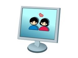 couple in love on a monitor screen