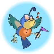 funny cartoon bird with a flag