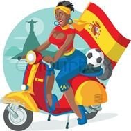 drawing of a woman on a motorcycle with the flag of spain