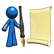 3d Blue Man Ink Pen And Parchment Register Stock Image