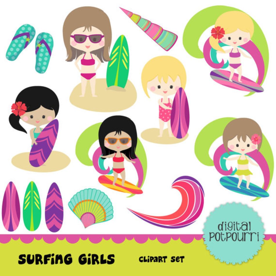 Girl Surfing Clip Art N9