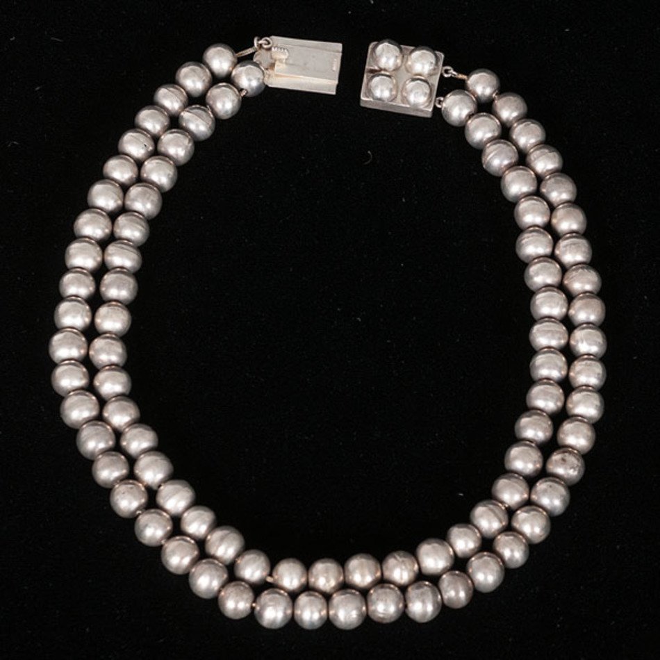Lot 301 Navajo Silver And Turquoise Squash Blossom Necklace With